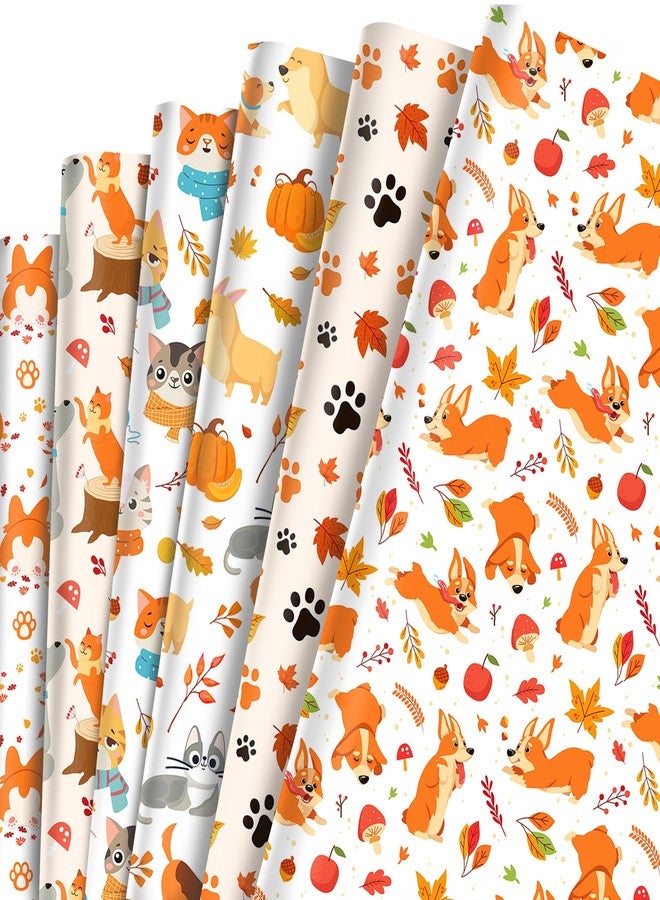 هواف ورق تغليف هدايا خريفي من HOWAF، ١٢ ورقة، ورق تغليف هدايا برسومات قطط وكلاب، مناسب لموسم الخريف، وحفلات عيد الشكر، وديكورات الهدايا، ومستلزمات تغليف هدايا برسومات مخالب قطط وكلاب. - Image 1